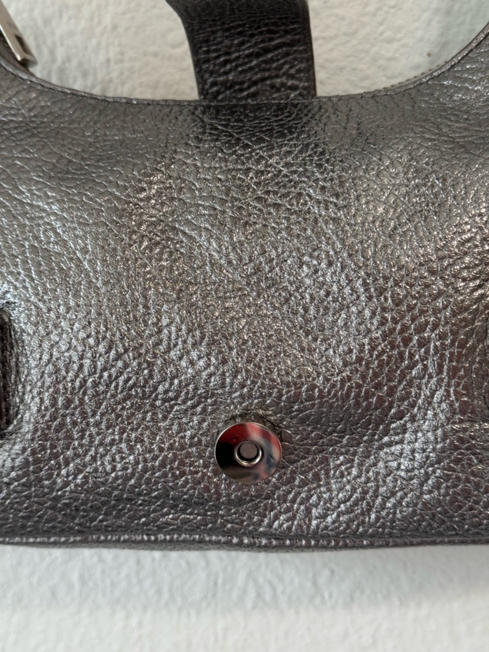Prune x Gang Mini Bag Metallic Silver Shoulder Strap Buckles Pebbled Leather - Picture 8 of 13